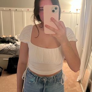 White Puff Sleeve Cropped T Shirt